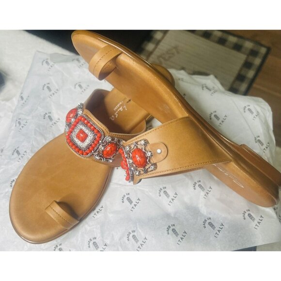 SZ 8 Womens Contesa Sandals Made In Italy Slides Luggage/Red - Picture 3 of 6